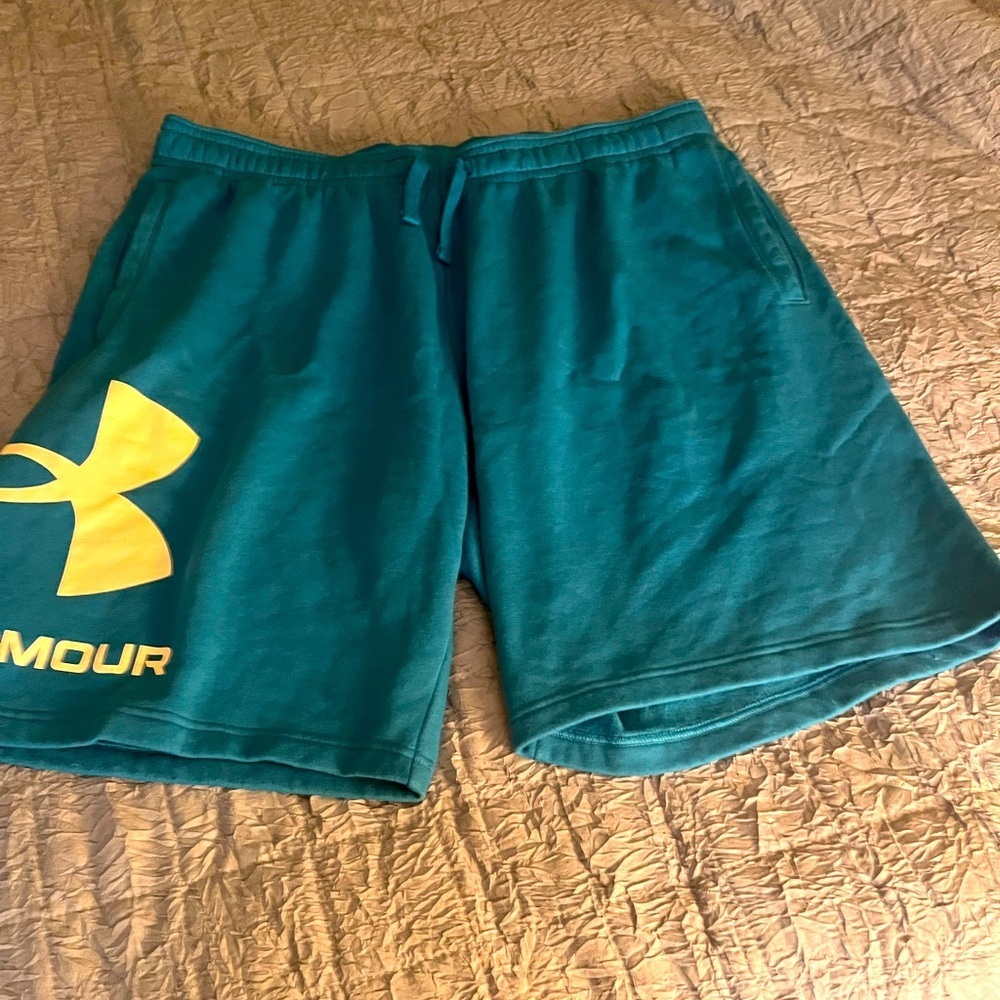 Under Armour Men's Rival Sweatshirt material Teal Shorts Size 2XL - Picture 1 of 4